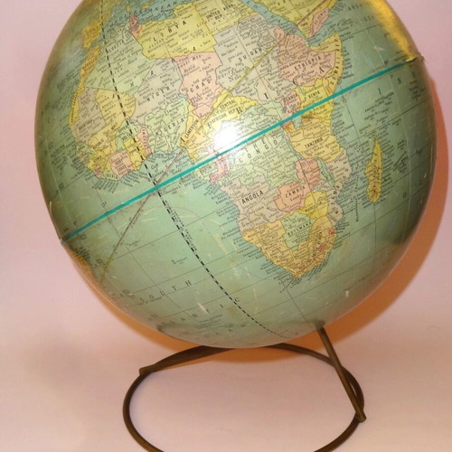 Vintage Atlas Globe on Large Metal Base, Used, 1970s