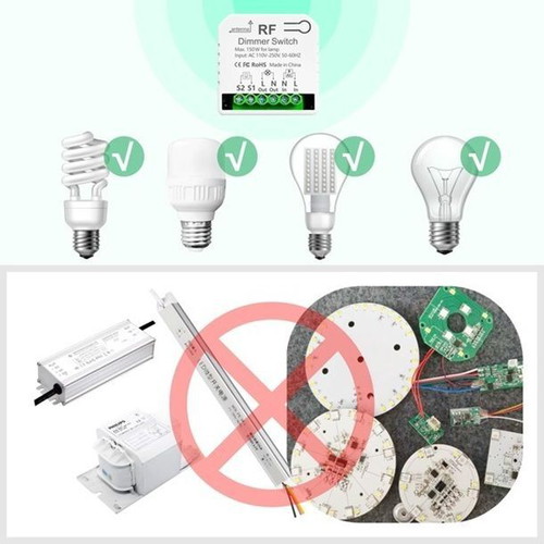Wireless dimmer 230 V with 2 remotes for LED/halogen 10–150 W, no Wi-Fi