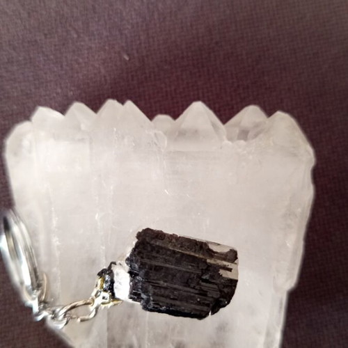 Tourmaline Energy Crystal Keychain with Black Tourmaline and White Quartz