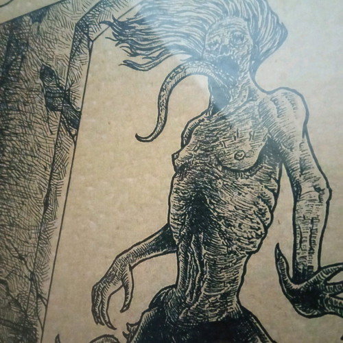 Handmade ink horror art print in A4 frame new
