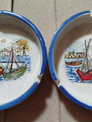 Ashtrays from Samothraki used, large and painted, set of two