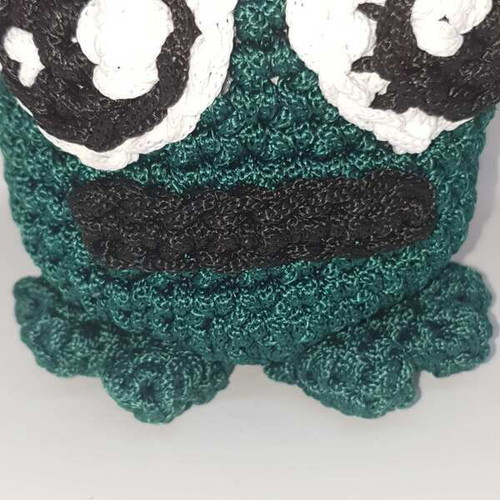 Handmade crocheted frog face doll with red hat new