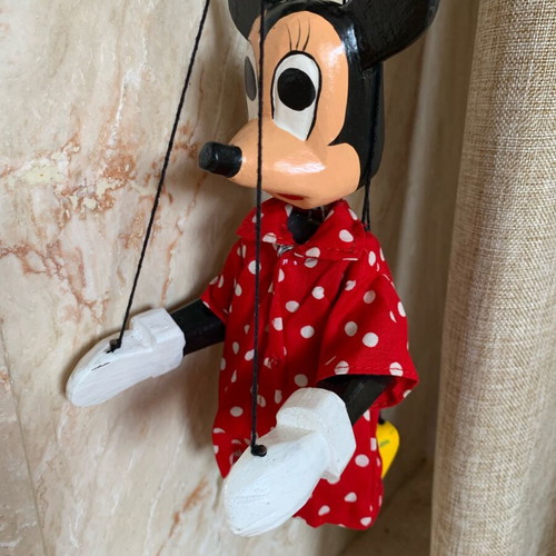 Mini Mouse wooden marionette new with dress