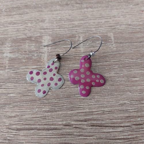 Handmade butterfly earrings, pink and silver