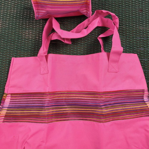 Large women's beach shoulder bag with matching pouch, hot pink