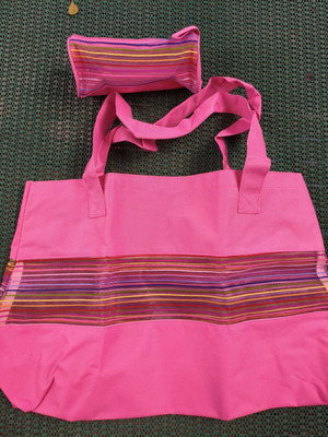 Large women's beach shoulder bag with matching pouch, hot pink