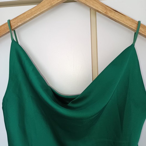 Emerald green satin cowl neck camisole top like new