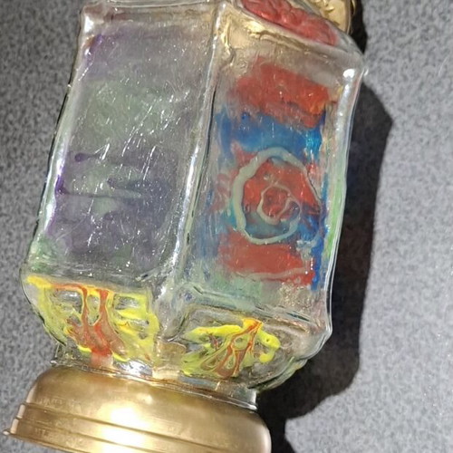 Hexagonal Hanging Lamp Fusing Glass stained glass style, like new, 60 cm