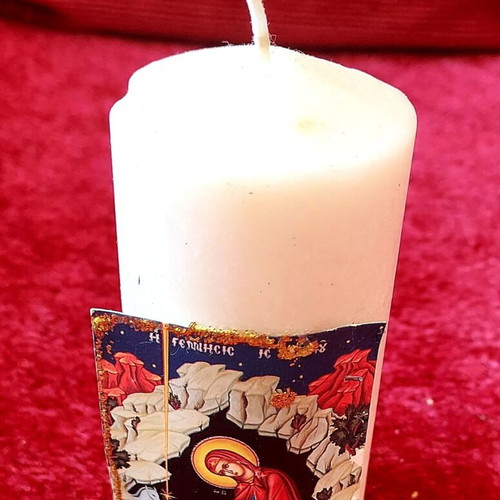 Decorative candle like new with Orthodox Nativity icon