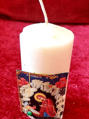 Decorative candle like new with Orthodox Nativity icon