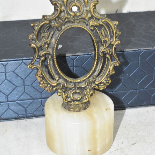 Vintage brass miniature frame with onyx base used, no glass