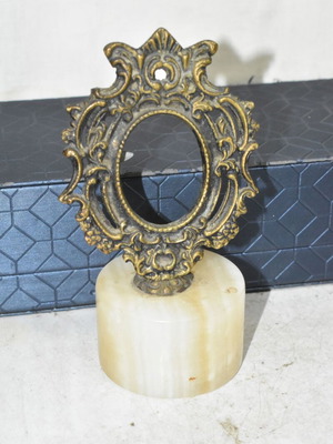 Vintage brass miniature frame with onyx base used, no glass