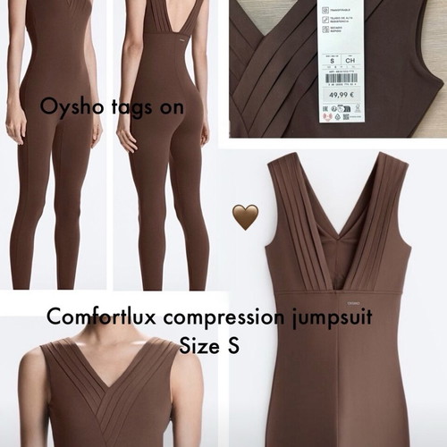 Oysho Comfortlux compression jumpsuit with V open back, size S