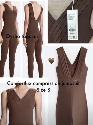 Oysho Comfortlux compression jumpsuit with V open back, size S