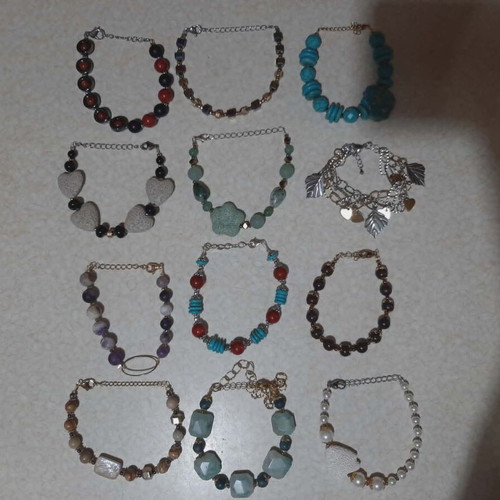 Bracelets new, pack of 12, 925 silver, steel, genuine stones