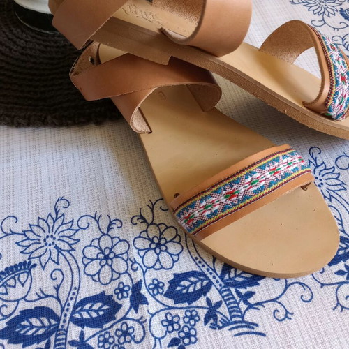 Handmade sandals size 39, genuine leather, multicolor