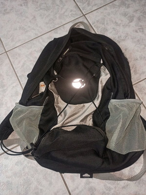 Backpack used, black and gray, with water bottle pockets