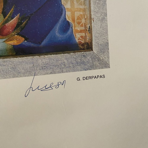 Signed poster by Georgios Derpapas used, surrealist art 1989