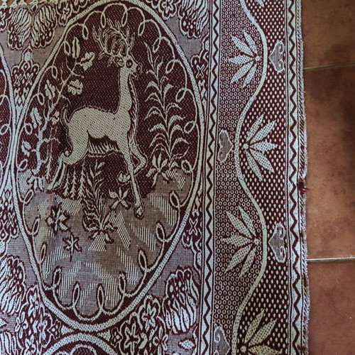 Vintage traditional woven coverlet with deer design