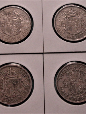 Half Crown Coin used, George VI 1948 & Elizabeth II 1955-62
