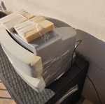 Television with decoder and remote control used, packed ready