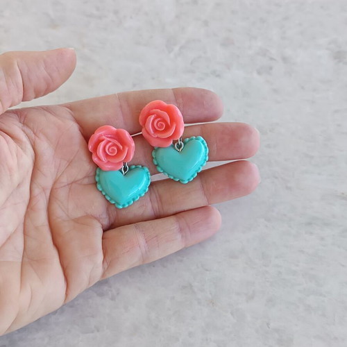 Plastic handmade earrings like new with box now