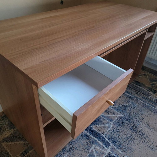 Computer desk used, wood, 140x70x76 cm, drawer and shelves