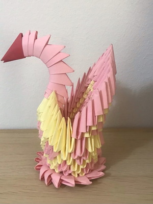 Origami κύκνος καινούργιος ροζ και κίτρινος
