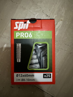 Spit PRO6 wall plugs 12x60mm, pack of 25