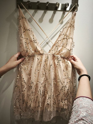 Luigi jumpsuit new, beige, size L with belt and sequins