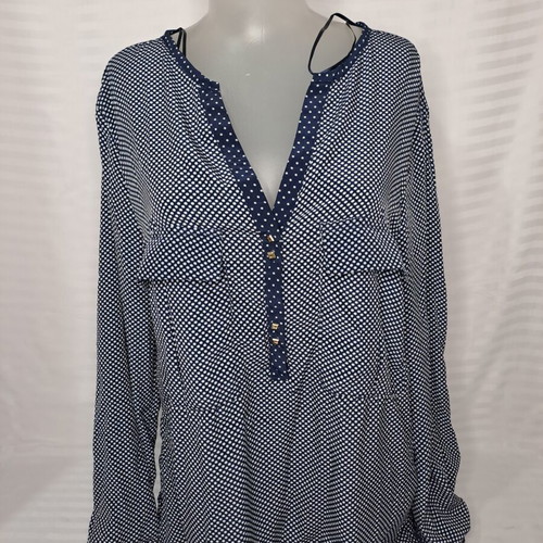 Zara Basic Women's Blouse L like new, navy blue with white print