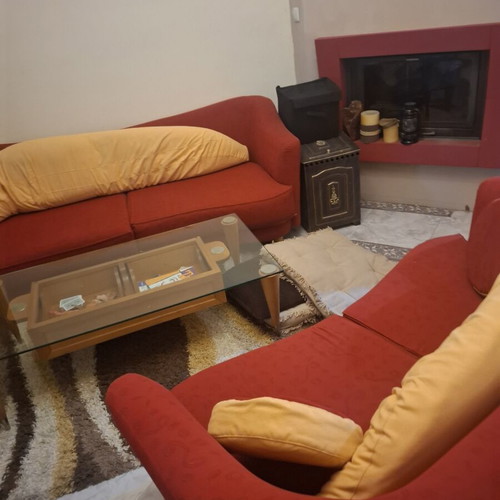 Sofa set like new, two pieces with cushions and two coffee tables