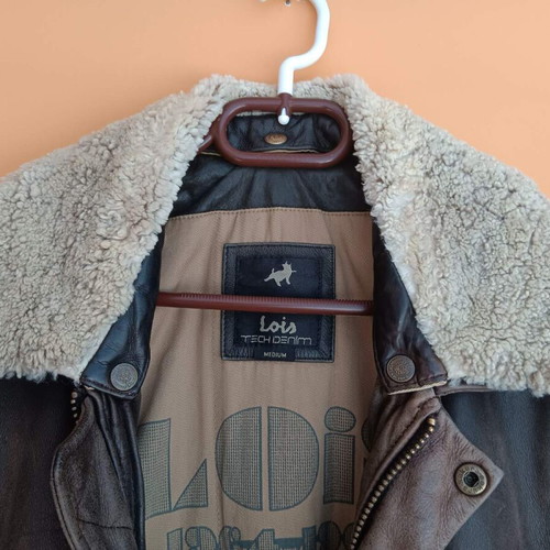 Leather jacket used, authentic leather, brown, size M