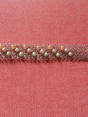 Handmade bracelet like new with woven wire and colored beads silver
