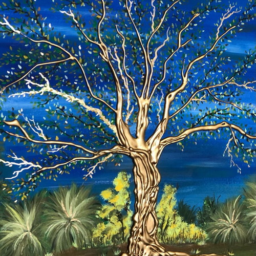 Golden Three acrylic painting like new