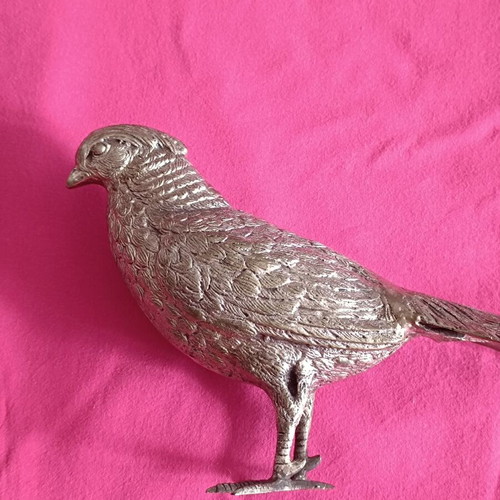 Vintage silver metal pheasant figurine like new