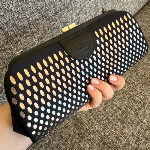 Folli Follie evening clutch 2 in 1 with detachable part, like new, black and silver