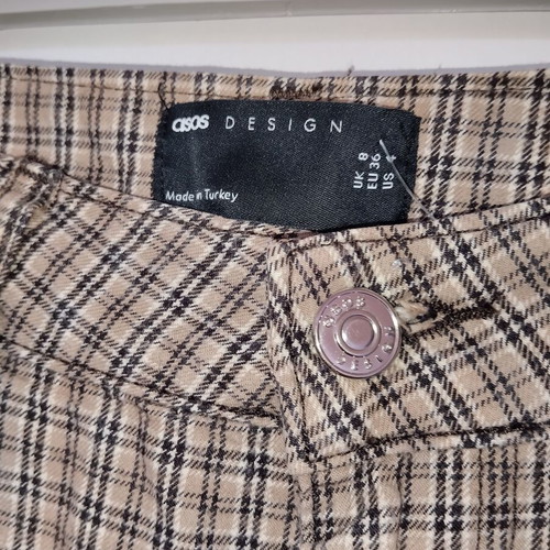 Asos cotton pants used, beige brown checkered, size 36 small