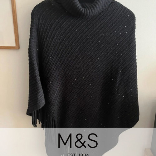 Marks & Spencer cape like new, black, warm and elegant with sequins
