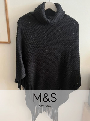 Marks & Spencer cape like new, black, warm and elegant with sequins
