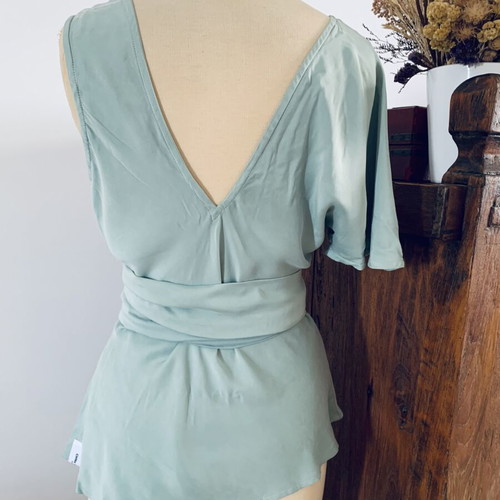 Ioanna Kourbela wrap blouse new, size S, aqua color with stain