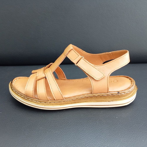 Leather platform sandals, tan, new with box