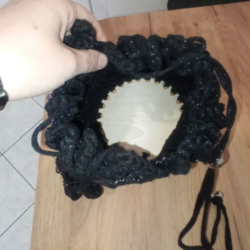 Knitted handmade barrel bag new, black crossbody