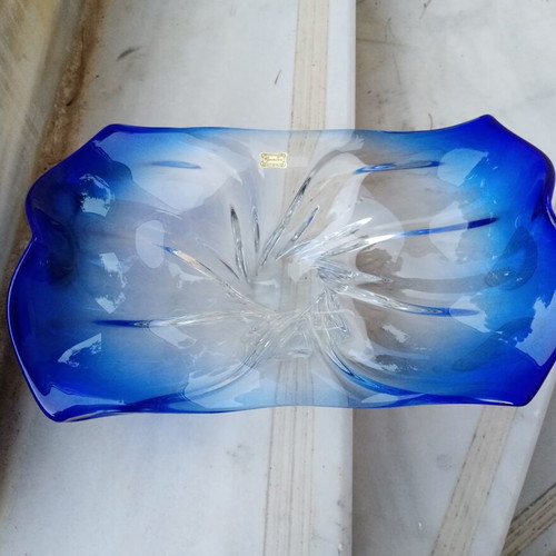 Egermann Bohemia crystal serving platter, cobalt blue