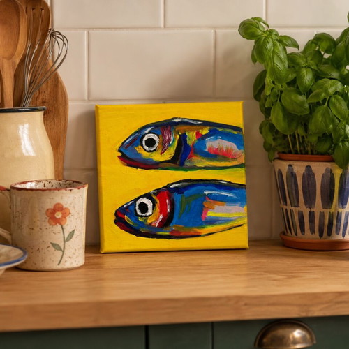 Fish oil painting on canvas, original art