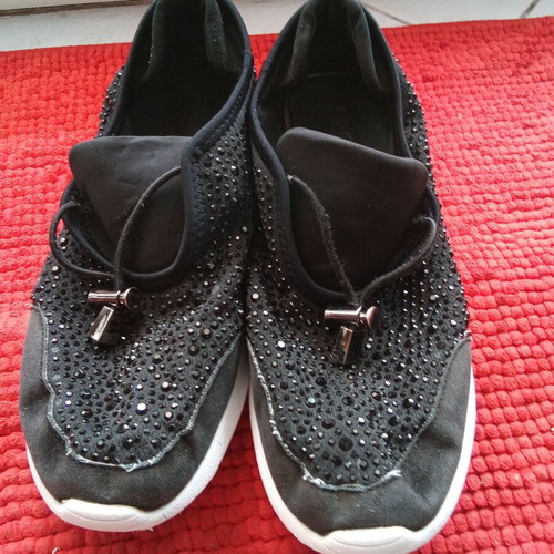 Fred women's black sneakers with rhinestones and white sole