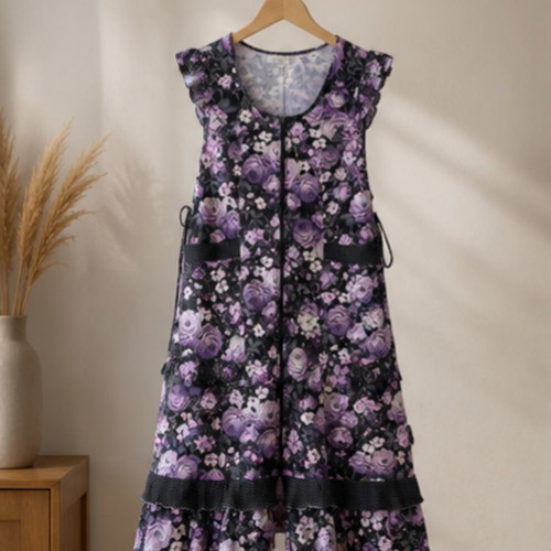 Floral Cotton Robe-Style Dress XL like new, purple