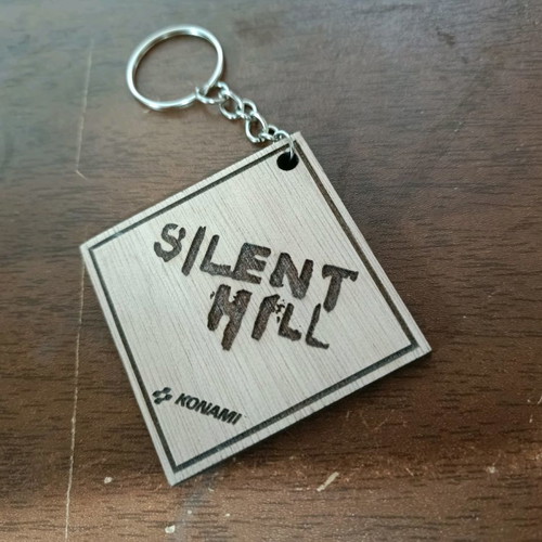 Wooden handmade Silent Hill keychain with laser engraving made to order