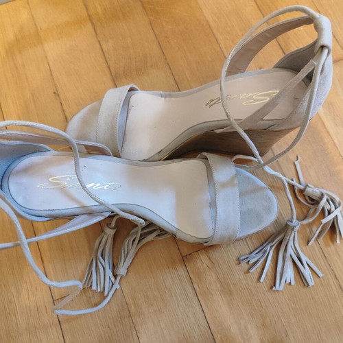 Sante suede platform shoes with 12 cm wooden heel like new, size 39, beige