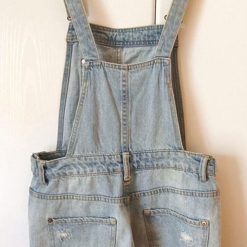Bershka denim salopette used, blue, shorts with zipper